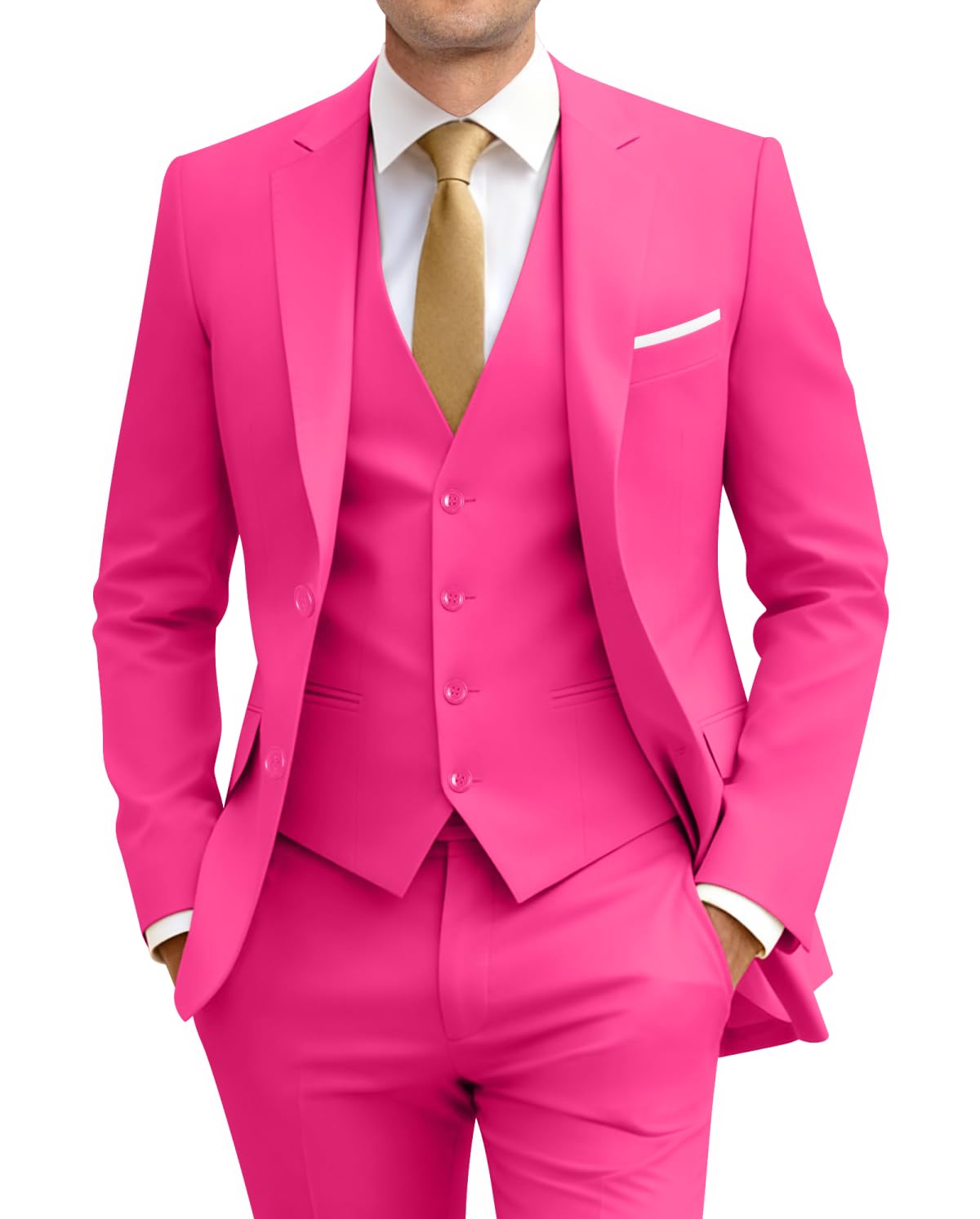 Men's Slim Fit 3 Piece Suit Two Button Business Wedding Dress Tux Suit Set Jacket Vest Pants with Tie