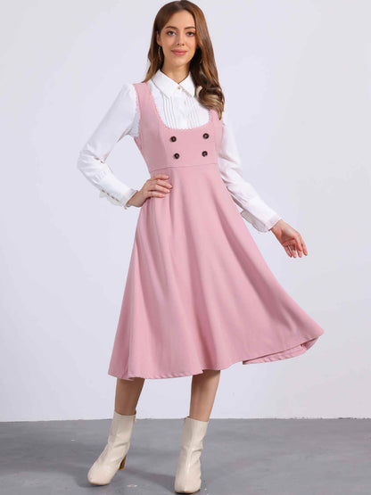 Allegra K Vintage Pinafore Dress for Women's 1950s Lace Trrim Midi Overall Dress with Pockets