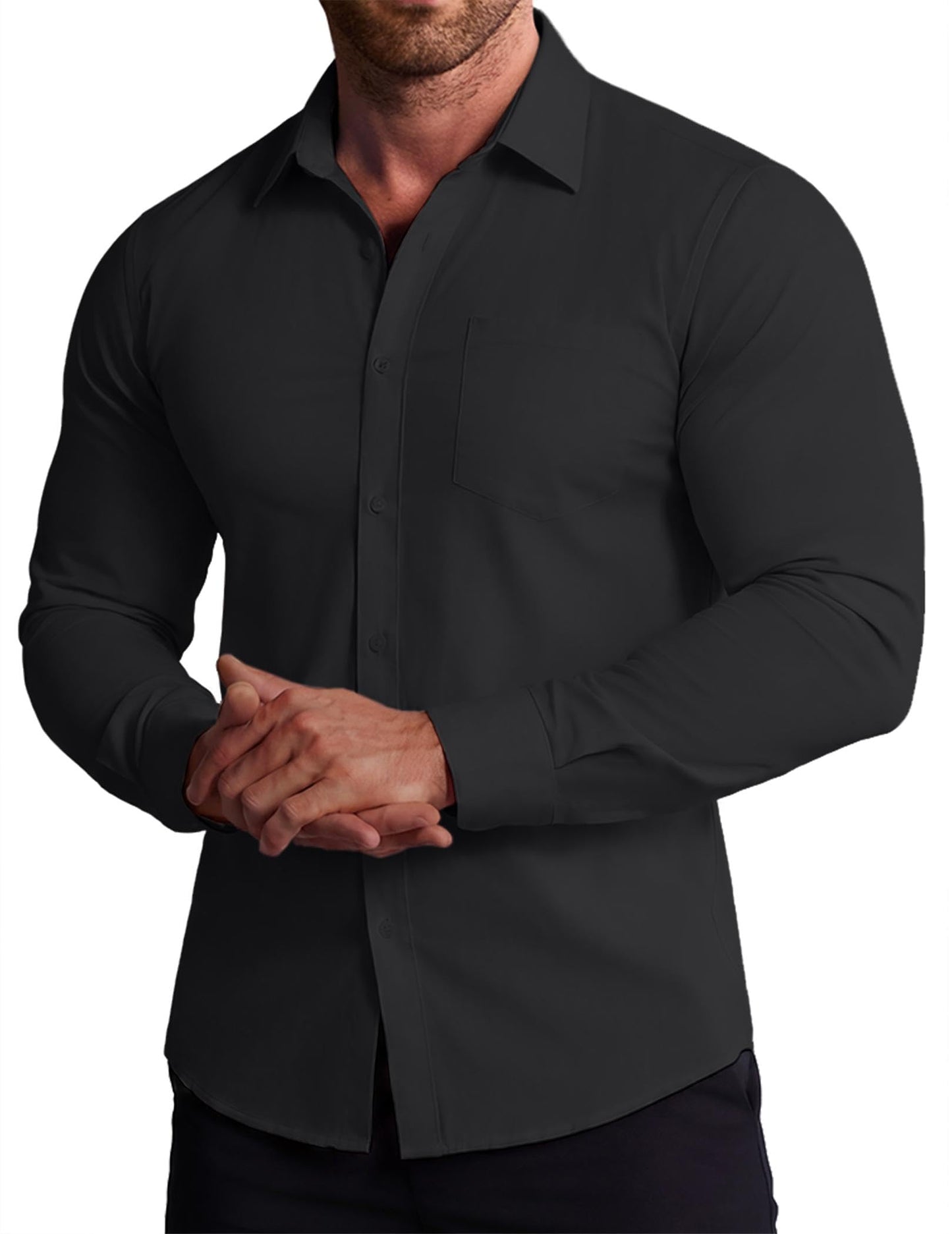 COOFANDY Stretch Mens Dress Shirts Wrinkle Free Long Sleeve Dress Shirt Muscle Fit Button Down Shirt