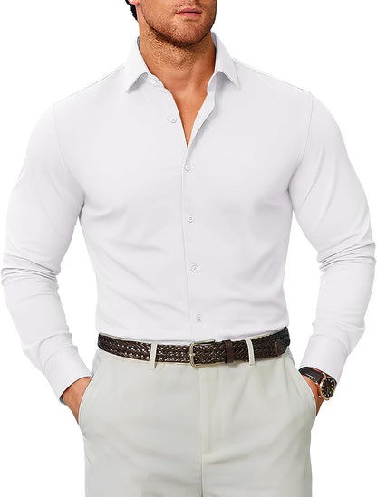 COOFANDY Mens Stretch Dress Shirts Muscle Fit Wrinkle Free Long Sleeve Button Down Shirt Business Casual Shirts