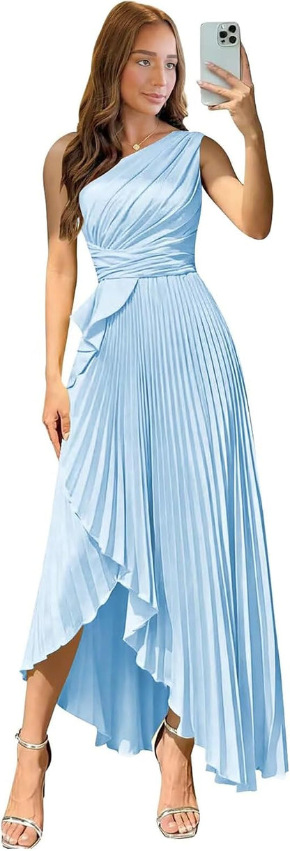 Satin One Shoulder Wedding Guest Dresses Long Asymmetrical Formal Prom Party Evening Gowns High Low 2026