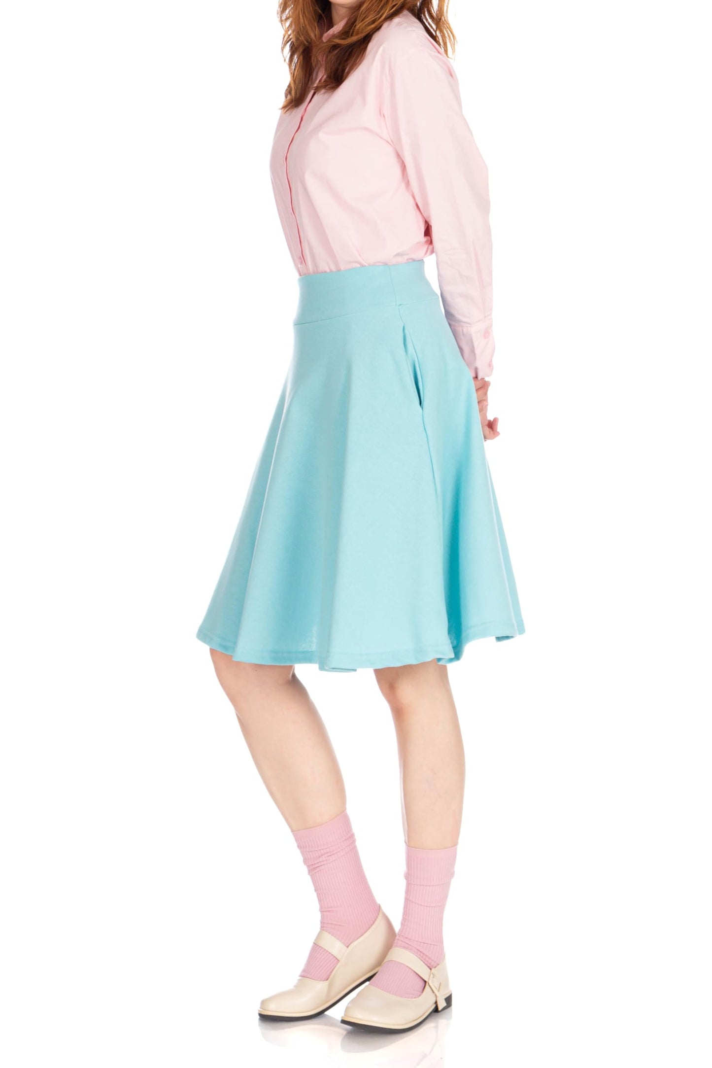 Dani's Choice High-Waisted Cotton Blend Skirt with Pockets - Knee Length A-line Flare for Business and Casual Wear