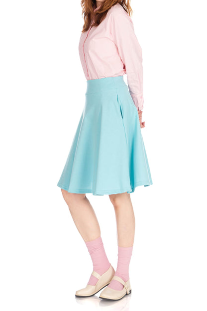 Dani's Choice High-Waisted Cotton Blend Skirt with Pockets - Knee Length A-line Flare for Business and Casual Wear