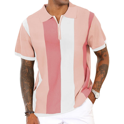 Men's Fashion Polo Shirts Vintage Striped Knitting Shirts Casual Slim Fit Golf Shirts