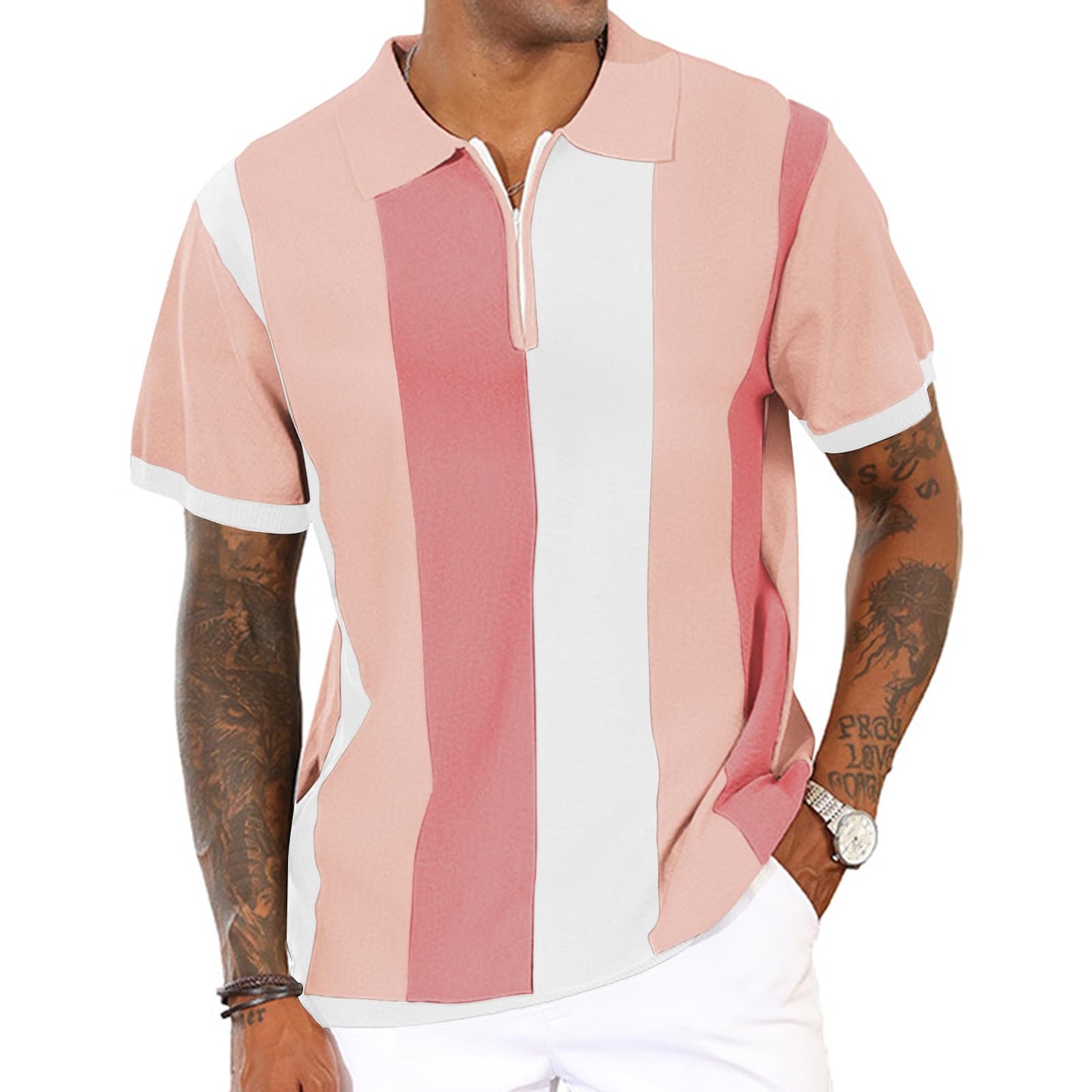 Men's Fashion Polo Shirts Vintage Striped Knitting Shirts Casual Slim Fit Golf Shirts