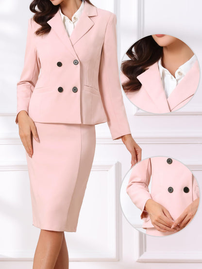 Allegra K Business Skirt Suit Set for Womens 2 Piece Long Sleeve Work Blazer Jacket Outfits Pencil Skirts Set