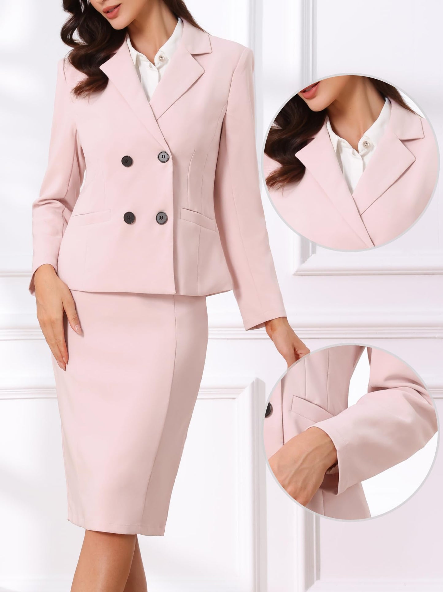 Allegra K Business Skirt Suit Set for Womens 2 Piece Long Sleeve Work Blazer Jacket Outfits Pencil Skirts Set