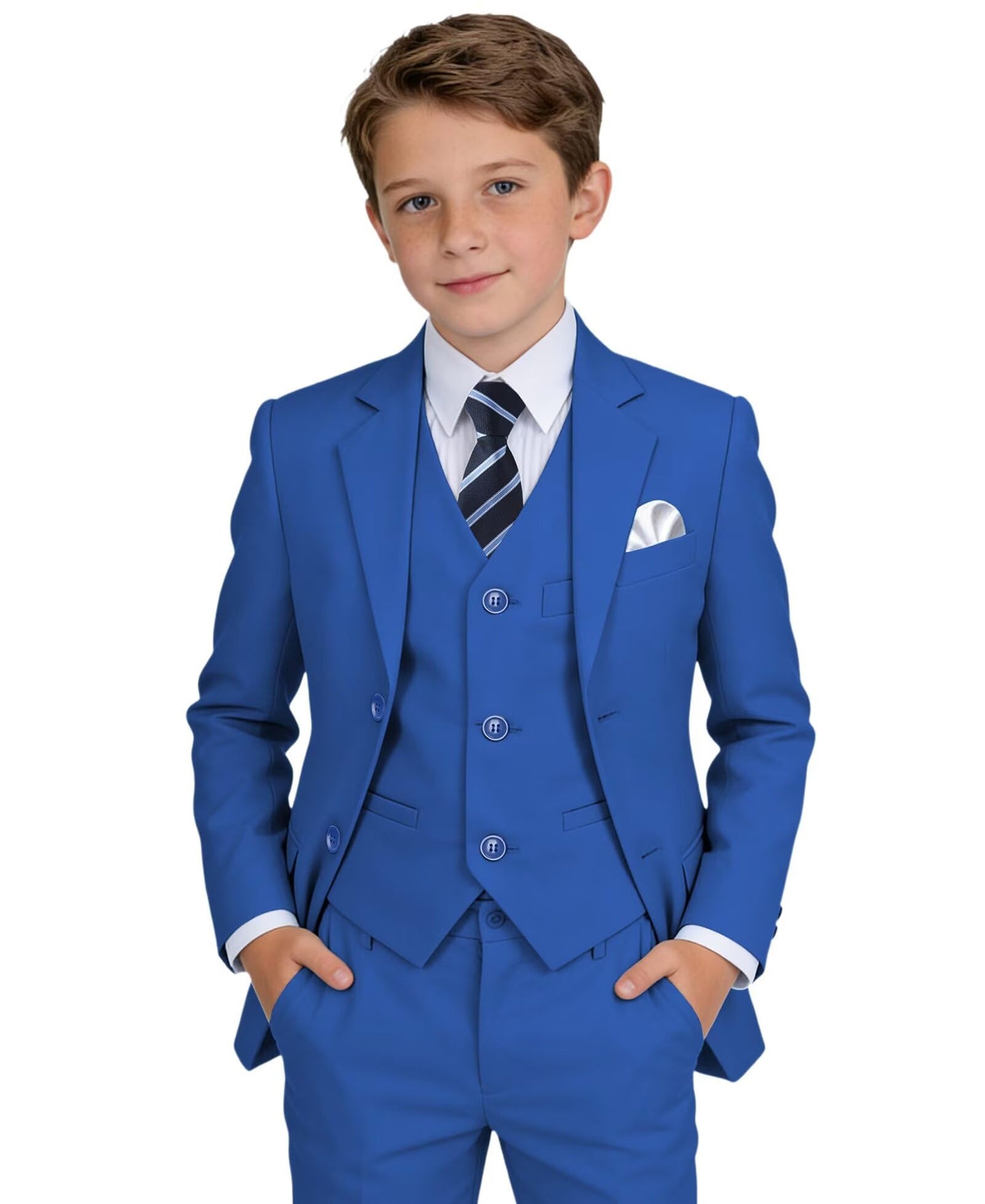 Boys' Suit Kids Formal Tuxedo Suits Set for Boys 6 Piece Dress Clothes Easter Wedding Outfit with Tie Pocket Square
