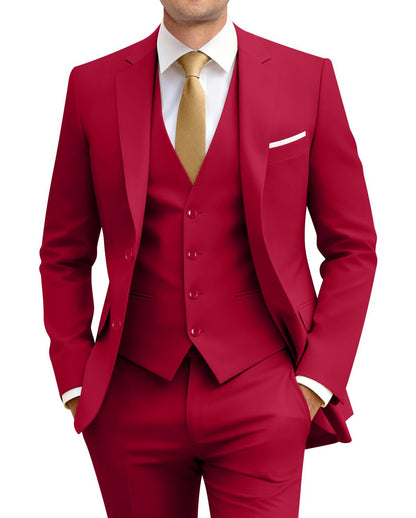 Men's Slim Fit 3 Piece Suit Two Button Business Wedding Dress Tux Suit Set Jacket Vest Pants with Tie