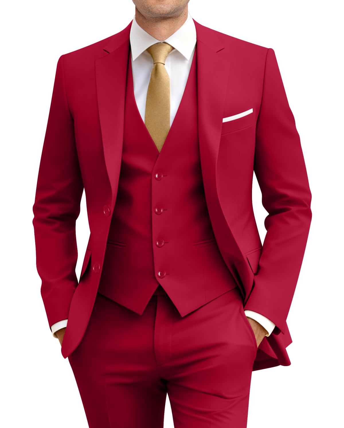 Men's Slim Fit 3 Piece Suit Two Button Business Wedding Dress Tux Suit Set Jacket Vest Pants with Tie