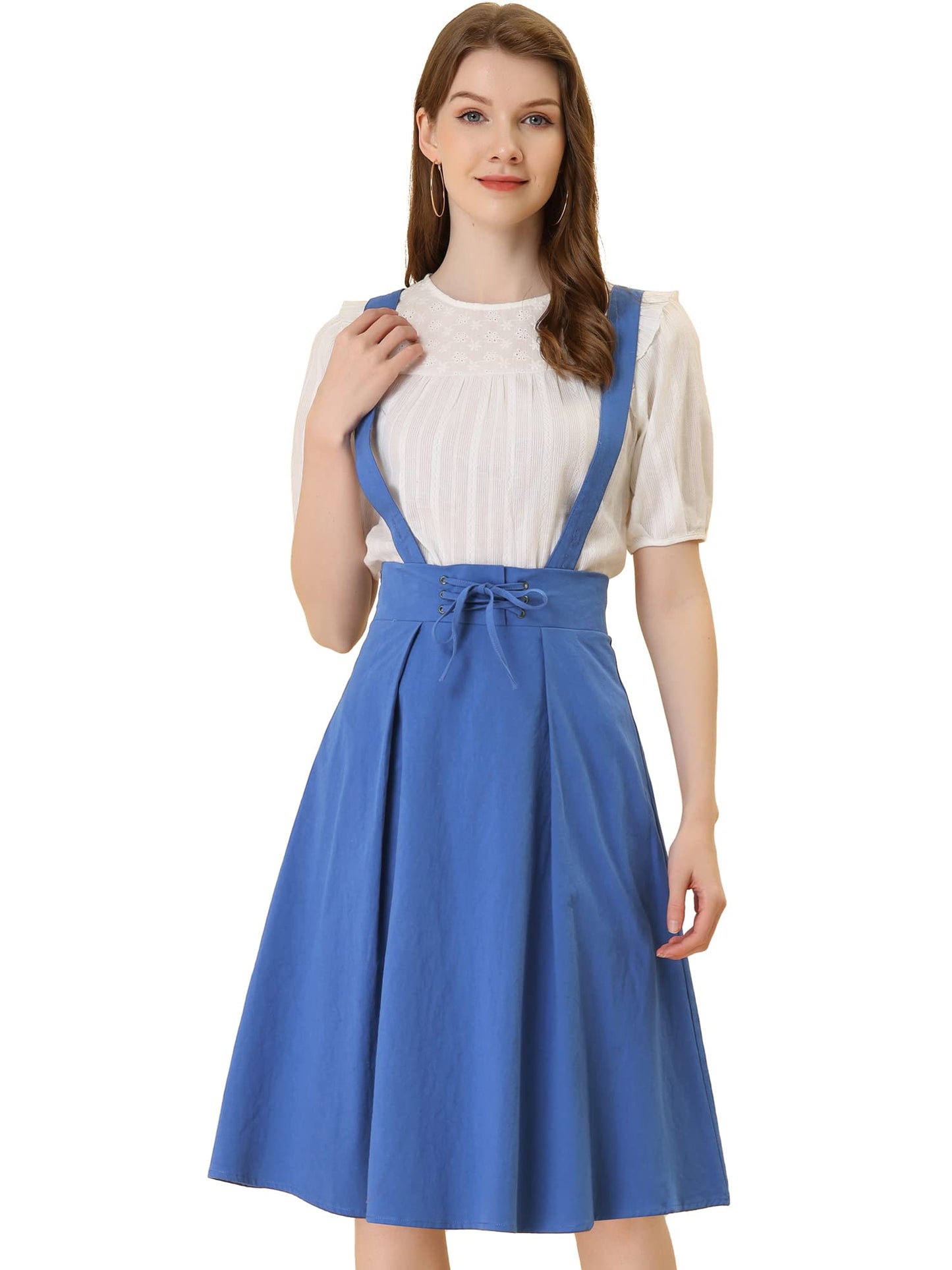 Allegra K Women's Cute Suspender Skirt High Waist Overall Corset Skater Skirt Short Mini Dress