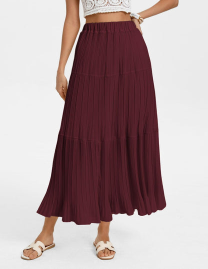 Kate Kasin 2026 Women's Chiffon Maxi Skirt, High Waist Pleated Skirts, Summer Flowy Long Skirts with Underskirt