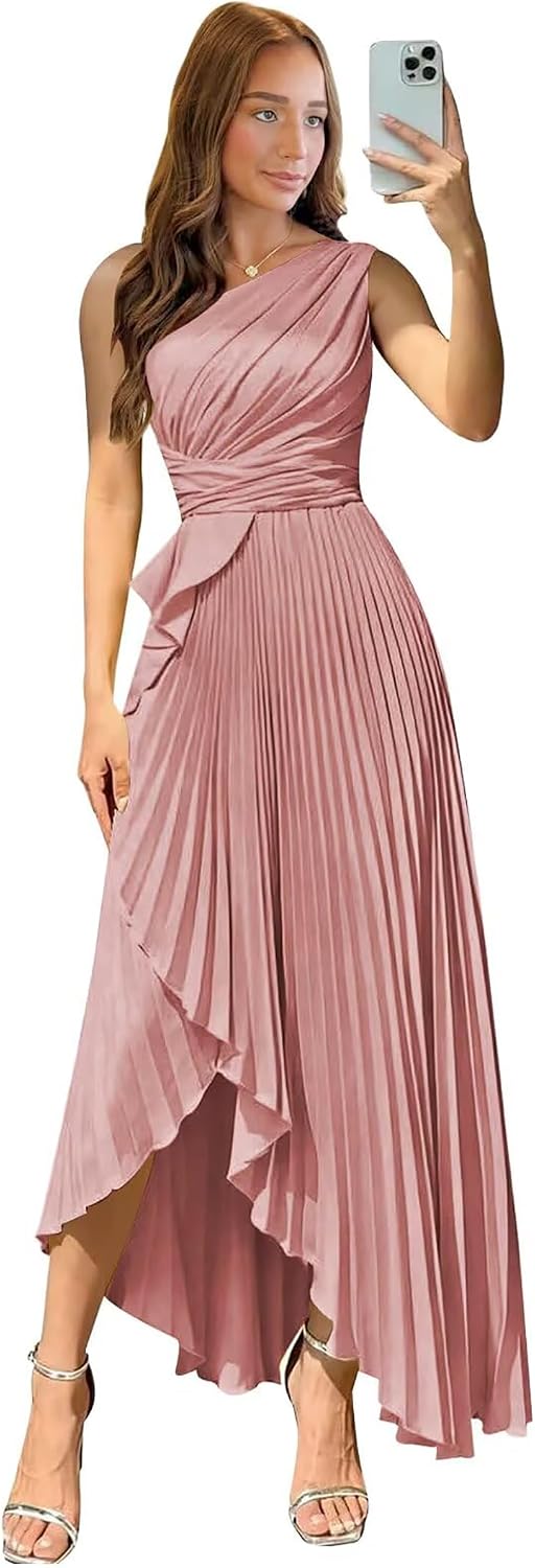 Satin One Shoulder Wedding Guest Dresses Long Asymmetrical Formal Prom Party Evening Gowns High Low 2026