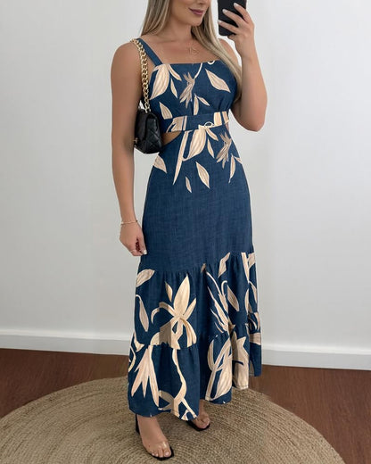 CHICME Summer Dresses for Women 2026 Sleeveless Casual Boho Maxi Dress Square Neck Cut Out Floral A Line Dress