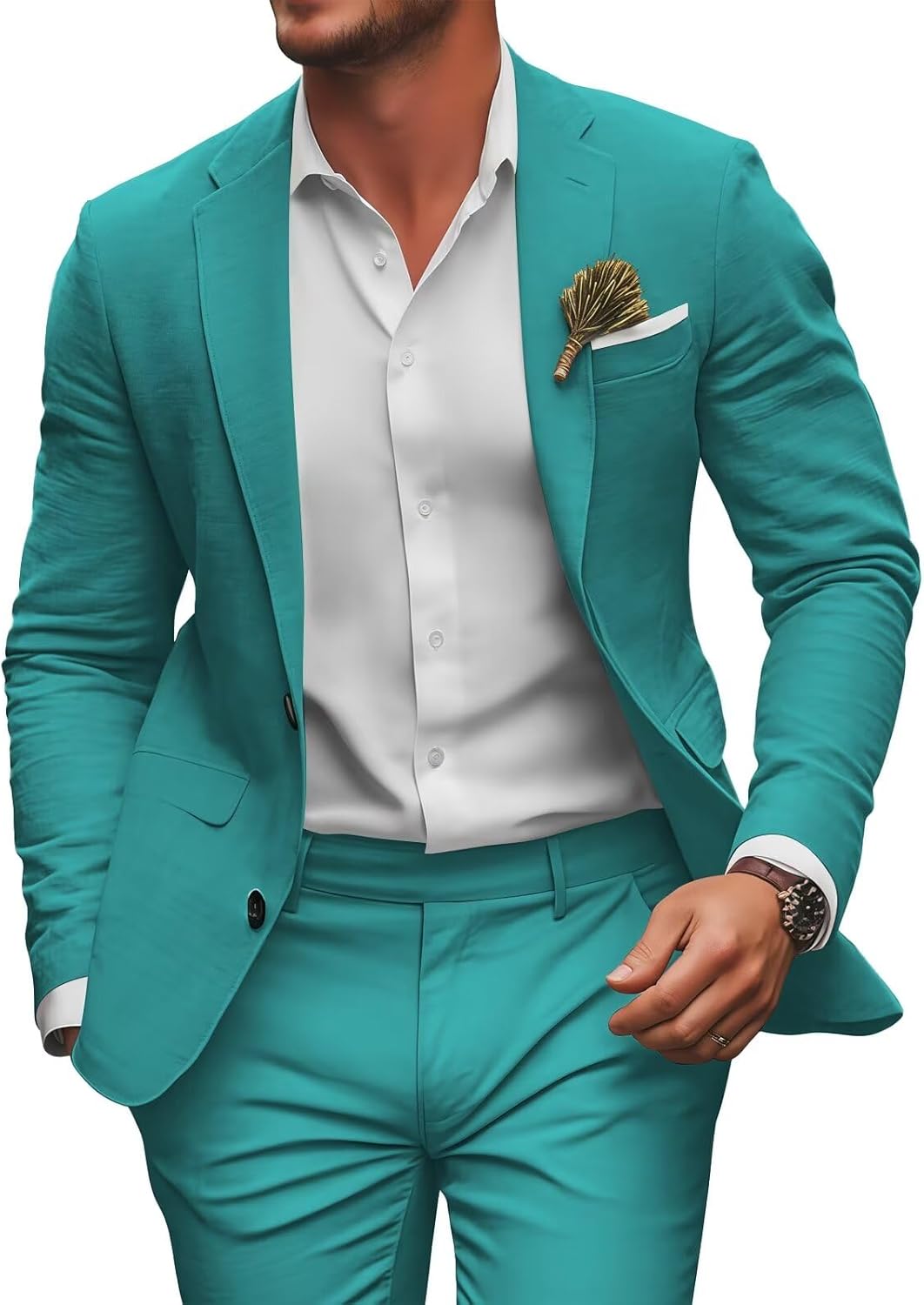 Retro Linen Mens Suit 2 Pieces Slim Fit Light Weight Beach Summer Wedding Tuxedo Set Jacket Blazer Pants for Men