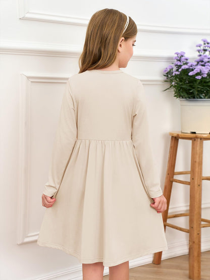 Girls Dresses Kids Button Down Midi Long Sleeve Casual A Line Dress with Pockets 4-14 Years