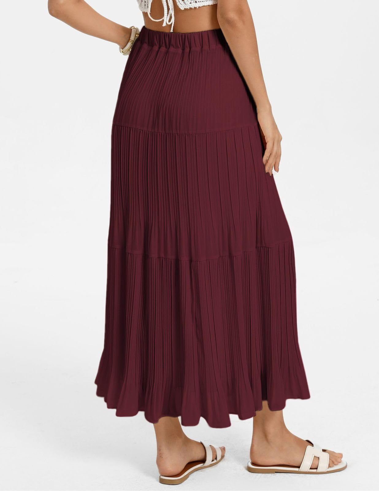 Kate Kasin 2026 Women's Chiffon Maxi Skirt, High Waist Pleated Skirts, Summer Flowy Long Skirts with Underskirt