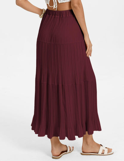 Kate Kasin 2026 Women's Chiffon Maxi Skirt, High Waist Pleated Skirts, Summer Flowy Long Skirts with Underskirt