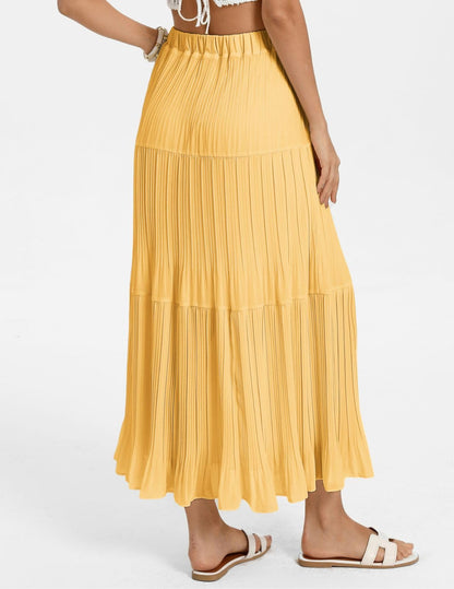 Kate Kasin 2026 Women's Chiffon Maxi Skirt, High Waist Pleated Skirts, Summer Flowy Long Skirts with Underskirt