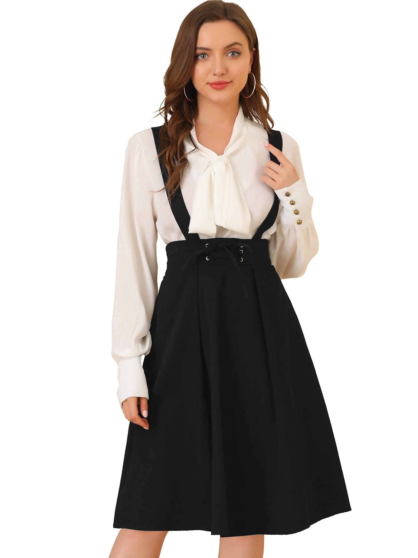 Allegra K Women's Cute Suspender Skirt High Waist Overall Corset Skater Skirt Short Mini Dress