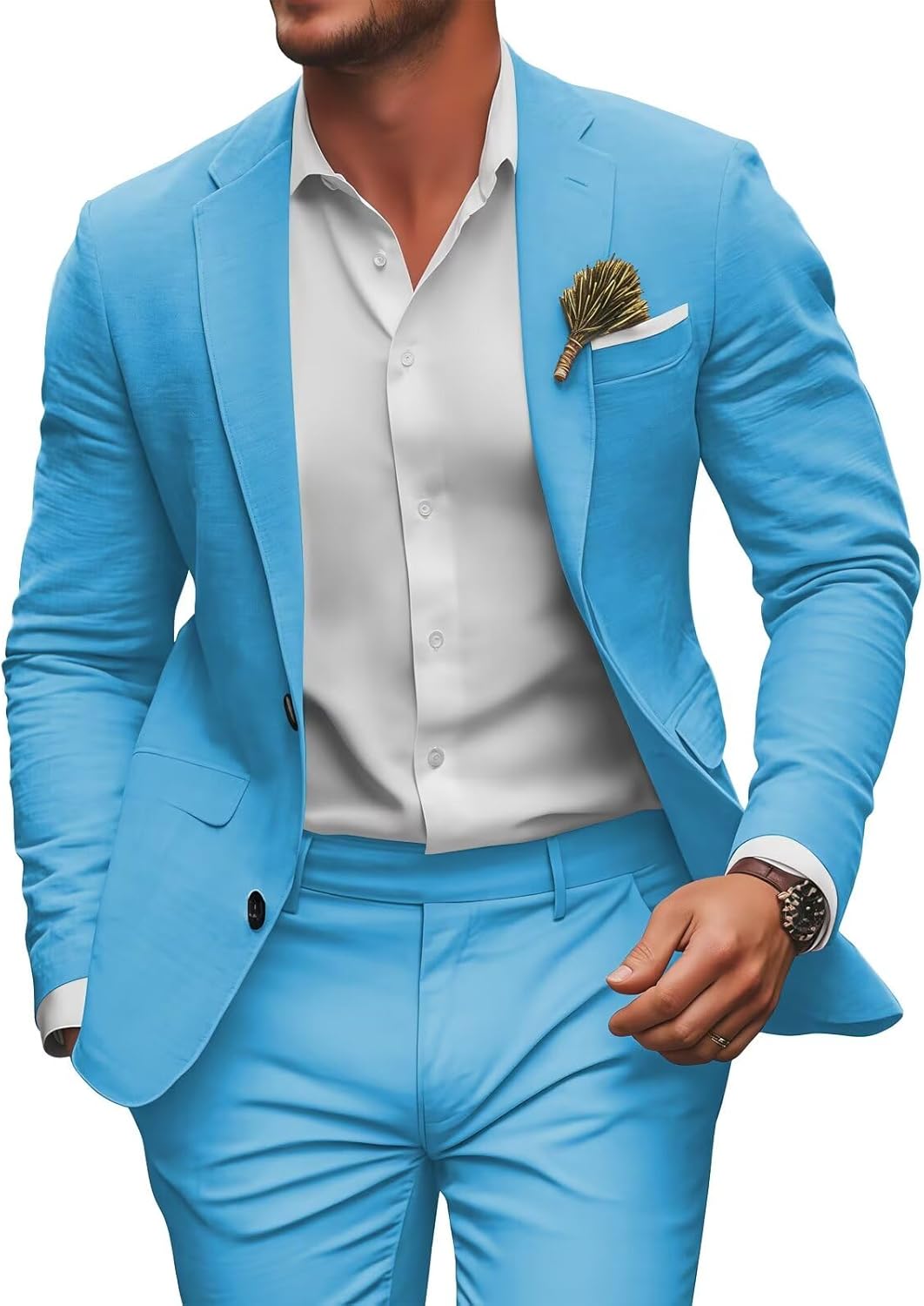 Retro Linen Mens Suit 2 Pieces Slim Fit Light Weight Beach Summer Wedding Tuxedo Set Jacket Blazer Pants for Men