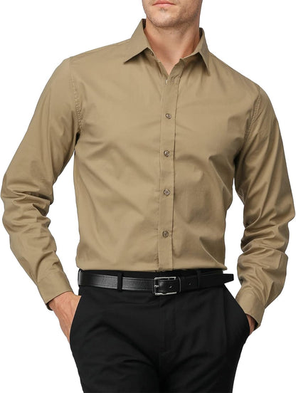H2H Mens Slim Fit Dress Shirts Stretch Long Sleeve Basic Formal Shirts Solid Business Casual Button Down Shirts