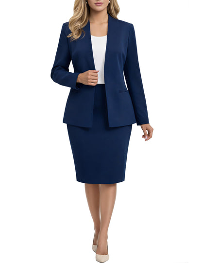 Women's 2 Piece Business Suit Skirt Set Collarless Blazer Jacket & Pencil Skirt Office Work Professional Outfits