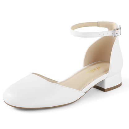 Ankis Closed Toe Heels for Women, Black Nude White Gold Silver 1 Inch Women's Flats Low Block Heel Women Dress Shoes Womens Pumps Work Shoes with Ankle Strap for Spring Fall