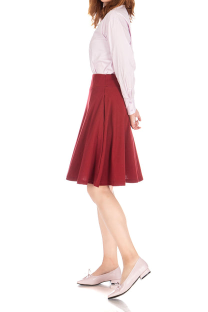Dani's Choice High-Waisted Cotton Blend Skirt with Pockets - Knee Length A-line Flare for Business and Casual Wear