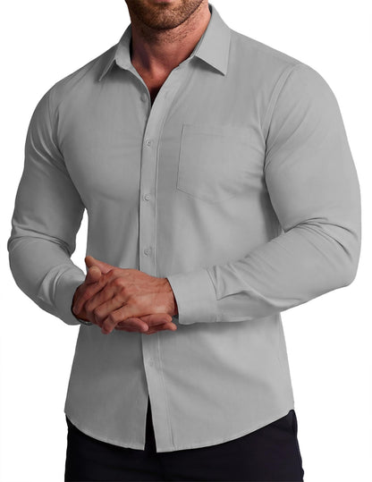 COOFANDY Stretch Mens Dress Shirts Wrinkle Free Long Sleeve Dress Shirt Muscle Fit Button Down Shirt