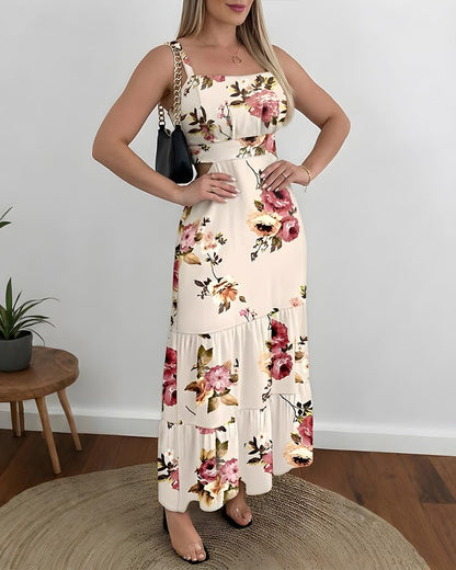 CHICME Summer Dresses for Women 2026 Sleeveless Casual Boho Maxi Dress Square Neck Cut Out Floral A Line Dress