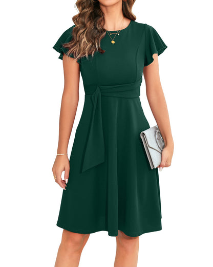 OWIN Womens 2026 Elegant Ruffle Sleeve Flared A Line Swing Casual Party Cocktail Dresses
