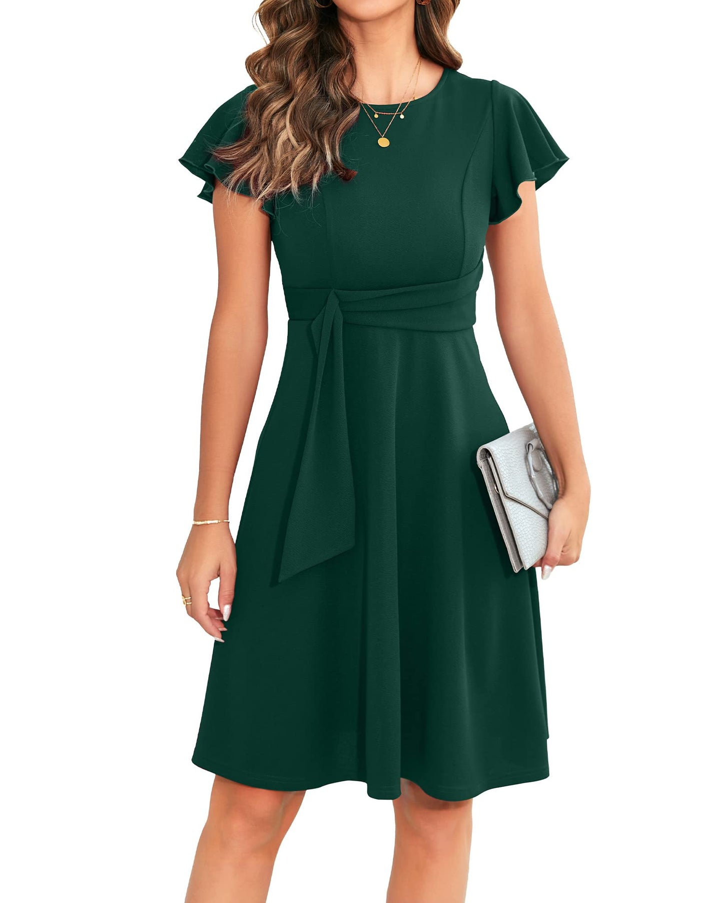 OWIN Womens 2026 Elegant Ruffle Sleeve Flared A Line Swing Casual Party Cocktail Dresses