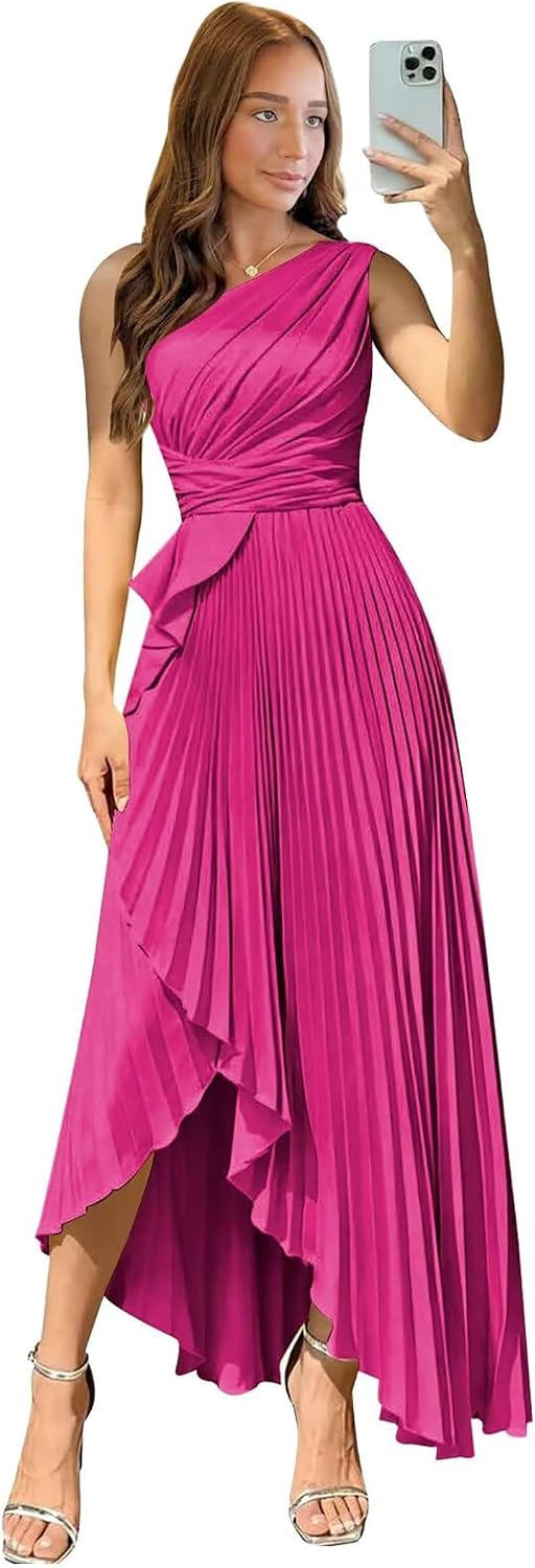 Satin One Shoulder Wedding Guest Dresses Long Asymmetrical Formal Prom Party Evening Gowns High Low 2026