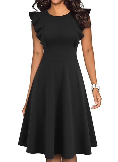 YATHON Women's Vintage Ruffle Floral Flared A Line Swing Casual Cocktail Party Dresses