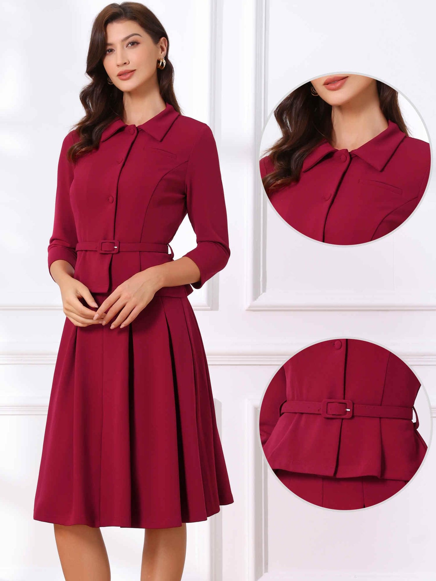Allegra K Business Skirt Suit Sets for Women's 2 Piece Outfits Office 3/4 Sleeve Blazer Jacket Pleated Skirts