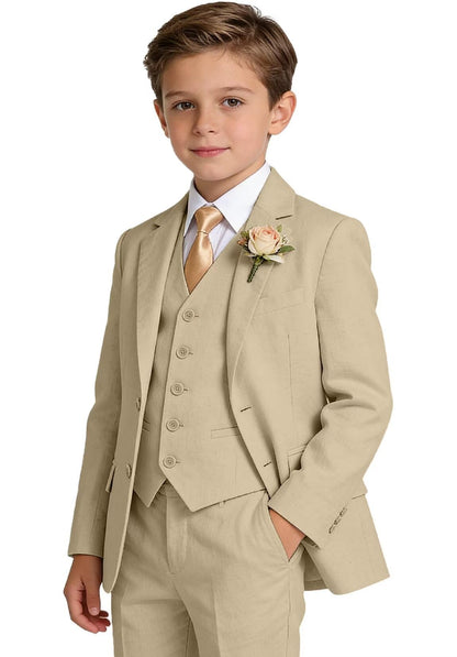 Boys Linen Suit Formal 3 Piece Toddler Tuxedo for Summer Beach Wedding Outfit Slim Fit Kids Suits Jacket Vest Pants