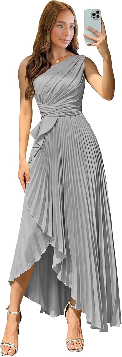 Satin One Shoulder Wedding Guest Dresses Long Asymmetrical Formal Prom Party Evening Gowns High Low 2026