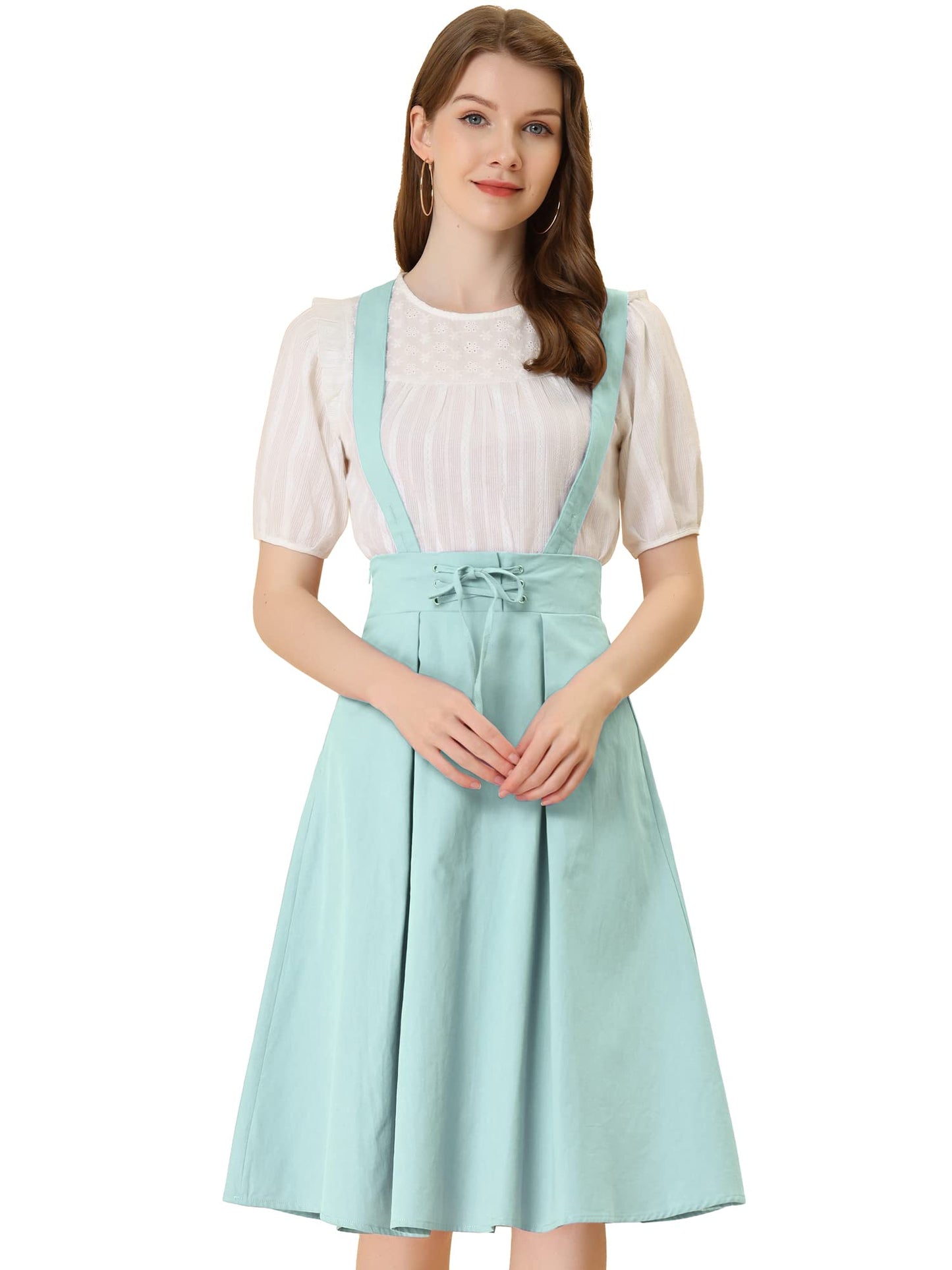 Allegra K Women's Cute Suspender Skirt High Waist Overall Corset Skater Skirt Short Mini Dress