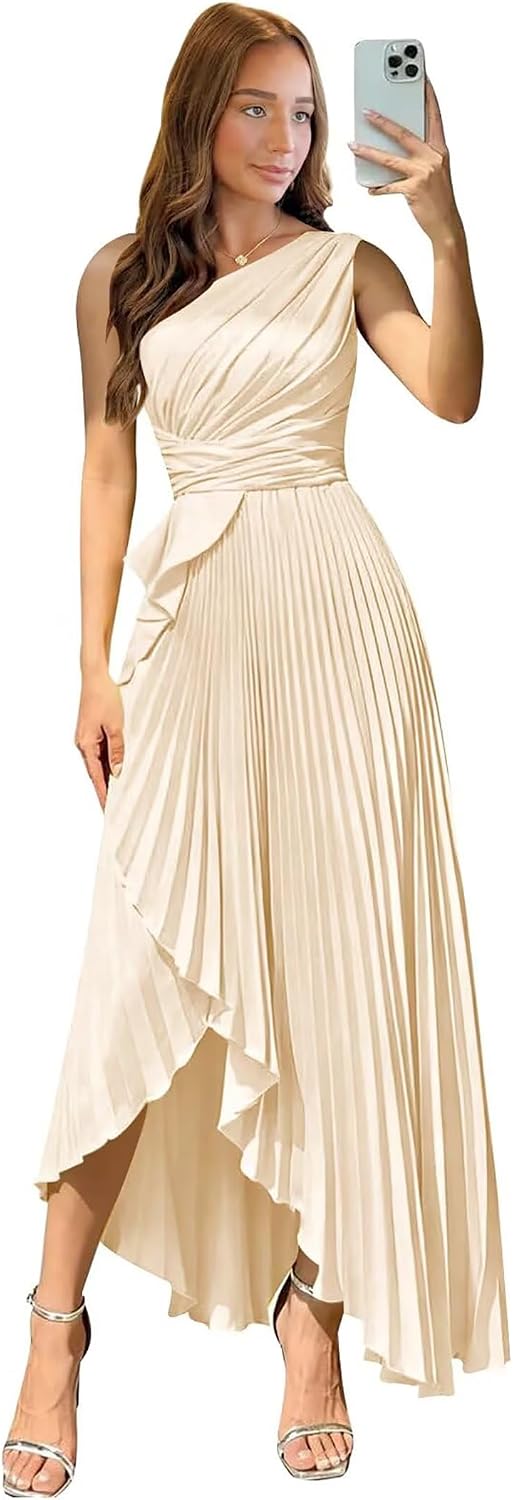 Satin One Shoulder Wedding Guest Dresses Long Asymmetrical Formal Prom Party Evening Gowns High Low 2026