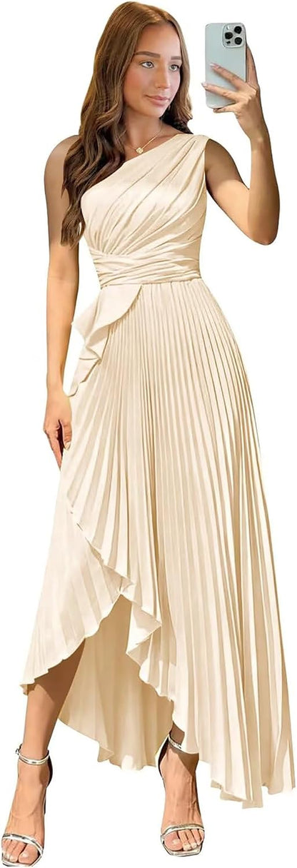 Satin One Shoulder Wedding Guest Dresses Long Asymmetrical Formal Prom Party Evening Gowns High Low 2026