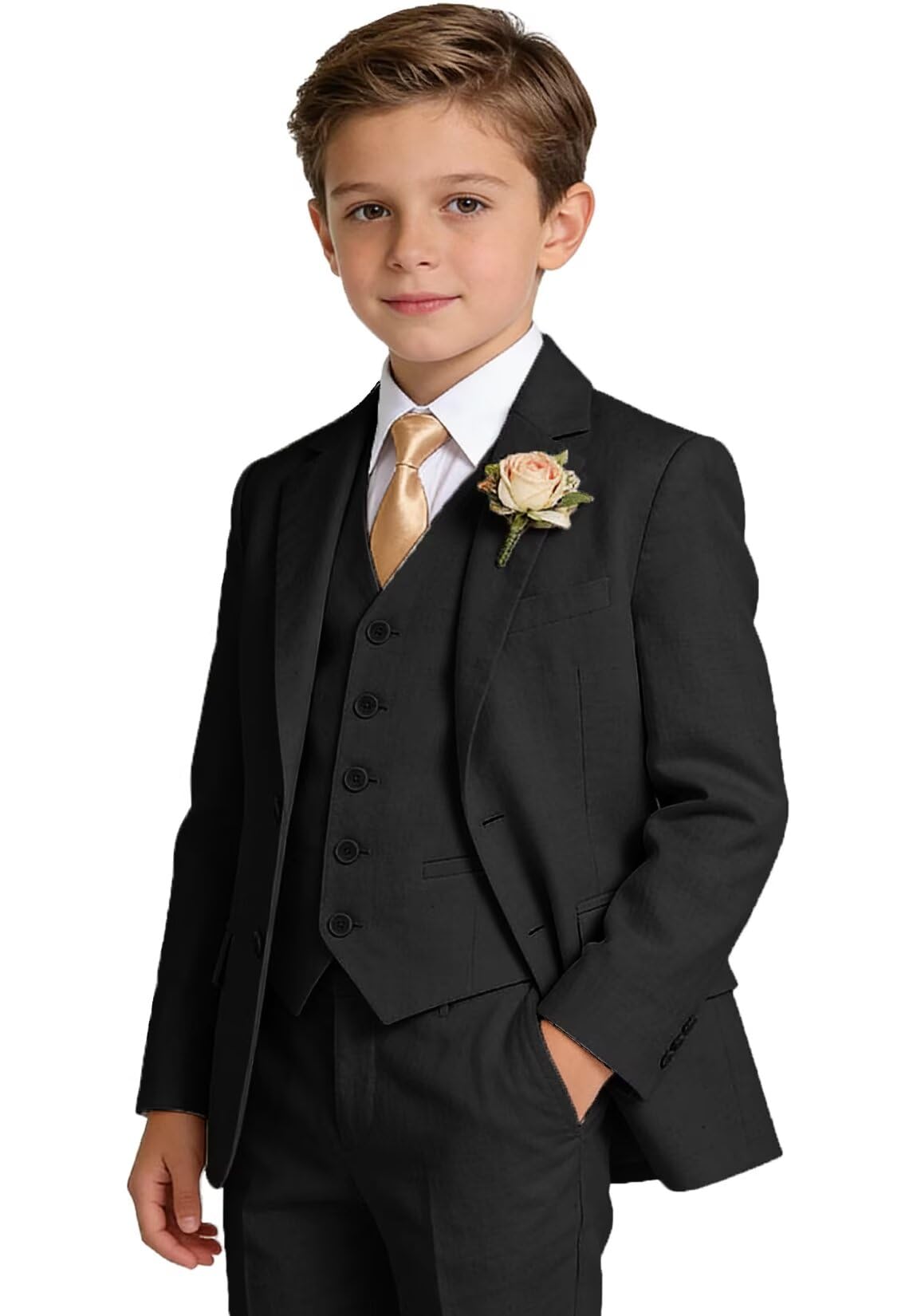 Boys Linen Suit Formal 3 Piece Toddler Tuxedo for Summer Beach Wedding Outfit Slim Fit Kids Suits Jacket Vest Pants