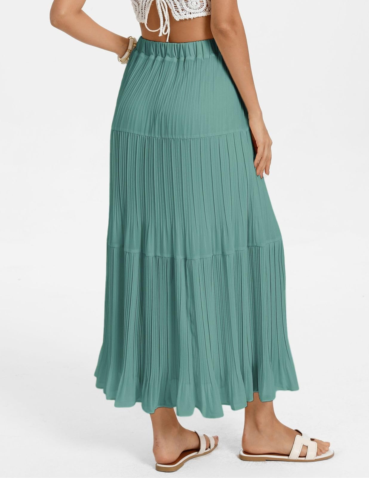 Kate Kasin 2026 Women's Chiffon Maxi Skirt, High Waist Pleated Skirts, Summer Flowy Long Skirts with Underskirt