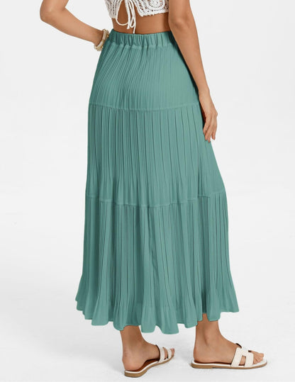 Kate Kasin 2026 Women's Chiffon Maxi Skirt, High Waist Pleated Skirts, Summer Flowy Long Skirts with Underskirt