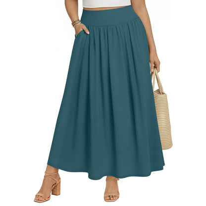 Plus Size Maxi Skirt for Curvy Women Pockets 2026 Ankle Length High Waisted Pleated Flowy a Line Summer Long Skirt