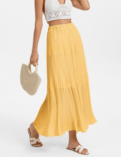 Kate Kasin 2026 Women's Chiffon Maxi Skirt, High Waist Pleated Skirts, Summer Flowy Long Skirts with Underskirt