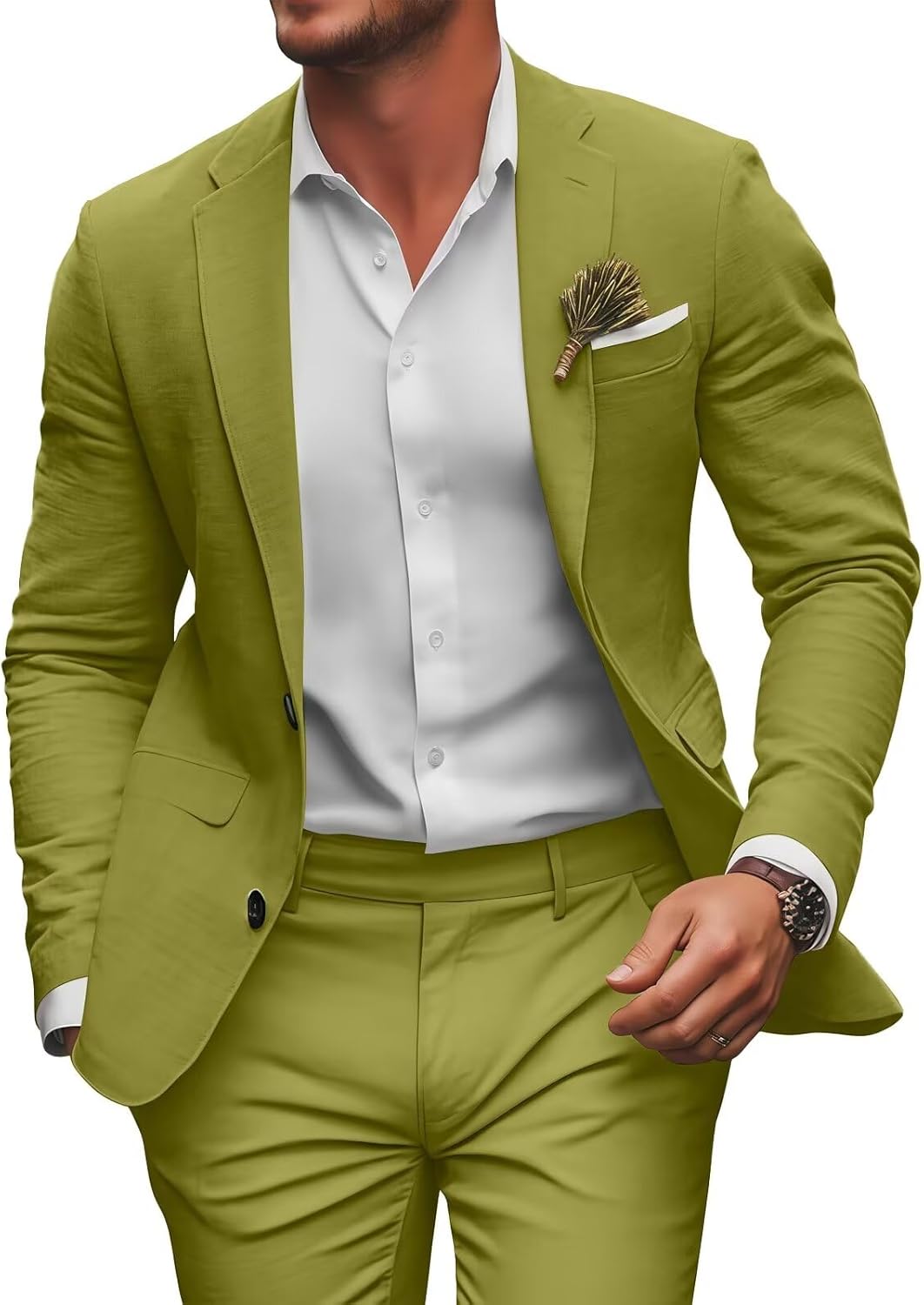 Retro Linen Mens Suit 2 Pieces Slim Fit Light Weight Beach Summer Wedding Tuxedo Set Jacket Blazer Pants for Men