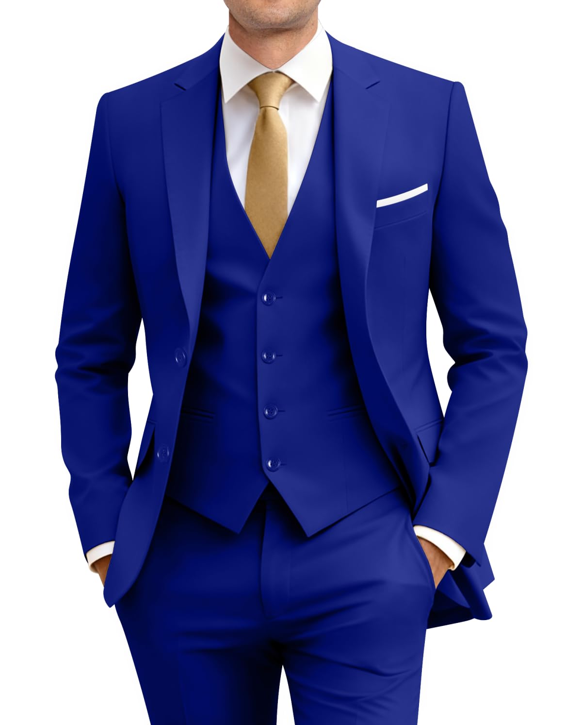 Men's Slim Fit 3 Piece Suit Two Button Business Wedding Dress Tux Suit Set Jacket Vest Pants with Tie
