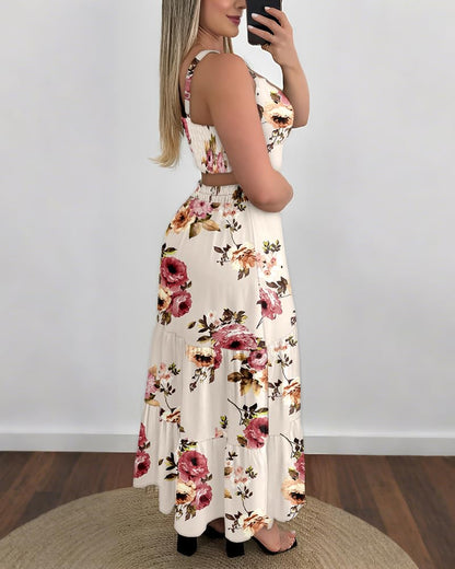 CHICME Summer Dresses for Women 2026 Sleeveless Casual Boho Maxi Dress Square Neck Cut Out Floral A Line Dress