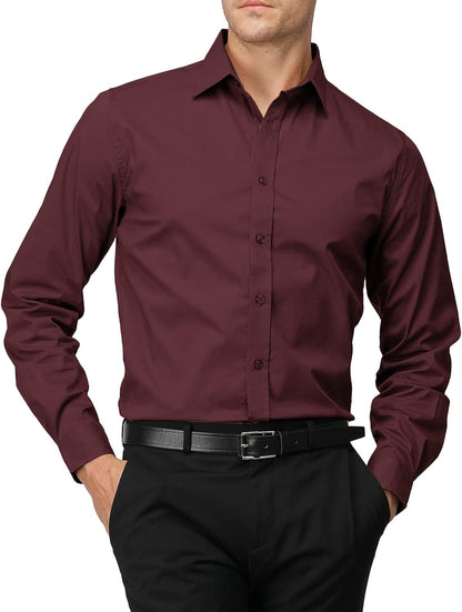H2H Mens Slim Fit Dress Shirts Stretch Long Sleeve Basic Formal Shirts Solid Business Casual Button Down Shirts